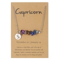 Capricorn zodiac necklace with colorful gravel stones and silver pendant on display card - Capricorn (ZJ13735)