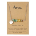 Aries zodiac necklace with silver chain and multi-color crushed stones on card - Aries (ZJ13736)