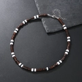 Handgemaakte bruine houten kralenketting met zwart-witte afstandhouders en zilveren sluiting - Donkerbruine Houten Kraal Witte Cilinder Stijl (ZJ11809)