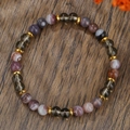 8mm Naturstein Armband mit Achat und Quarz Perlen und goldenen Akzenten auf Holz - Brauner Achat Vintage Stil (ZJ14361)