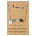 Collier signe zodiaque Taureau argenté avec pierres naturelles et pendentif gravé - Taureau (ZJ13737)