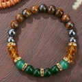 Pulsera de cuentas de ojo de tigre y aventurina con espaciadores de strass dorados - Estilo Strass Hematita Ojo de Tigre (ZJ14275)