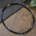 Men's bohemian natural black onyx and blue sodalite beaded necklace with adjustable clasp - Matte Black Blue Spot Stone Style (ZJ14357)