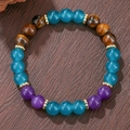 Pulsera de cuentas con ojo de tigre, amatista y ágata azul con espaciadores dorados - Estilo Étnico Ágata Azul Amatista (ZJ14276)