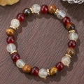 Pulsera energética de ágata café y ojo de tigre con cuentas de 8mm y espaciadores vintage - Cuentas Vintage Ágata Roja Ojo de Tigre (ZJ14277)
