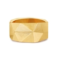 Modern wide gold cuff bracelet featuring geometric faceted design and radiant line texture - Gold Polyhedral Radial Pattern (ZJ13978)