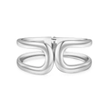 Minimalist silver wide cuff bracelet featuring symmetric double-layer hollow design - Silver Symmetrical Hollow Style (ZJ13975)