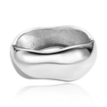 Minimalist silver wide bangle featuring irregular wavy edges and a polished mirror finish - Silver Heavy Metal Style (ZJ13396)
