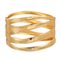 Exaggerated golden metal hollow cuff bracelet with wavy geometric lines and a glossy finish - Gold Wide Hollow Style (ZJ14412)