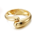 Polished gold teardrop bangle featuring a sleek asymmetrical spring opening design - Gold Double Drop Style (ZJ13388)