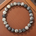 Unisex natural stone beaded bracelet with black and white ink marble texture - Landscape Stone Style (ZJ14148)