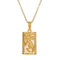 Vintage gold stainless steel necklace with Strength tarot card pendant and leopard motif - Strength Style (ZJ14059)
