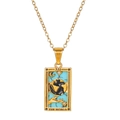 Vintage stainless steel necklace featuring The World Tarot card pendant in blue and gold - The World Style (ZJ14057)