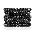 Lot de 7 bracelets bohèmes élastiques en perles noires à facettes avec finition polie - Style Multicouche Noir (ZJ11177)