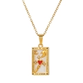Gold stainless steel necklace with rectangular The Lovers tarot card pendant and red enamel - The Lovers Style (ZJ14055)