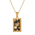 Golden tarot pendant necklace featuring 'The World' design with black enamel and zircons - Black World Style (ZJ14058)