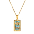 Gold stainless steel necklace with The Sun tarot card pendant and colorful zircons - Blue Sun Style (ZJ13936)