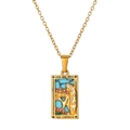 Gold stainless steel Empress tarot card pendant necklace with blue enamel and colorful stones - The Empress Style (ZJ13938)