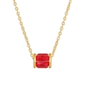 Collana placcata in oro con ciondolo a cilindro e zirconi rettangolari di colore rosso - Stile Zircone Rosso(ZJ14433)