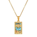 Golden tarot necklace with The Sun pendant, blue enamel, and colorful rhinestones - The Sun Style (ZJ13941)