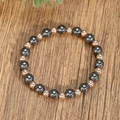 Pulsera de la amistad con ágata café y cuentas de oro rosa en base de madera - Estilo Cuenta Metal Hematita Oro Rosa (ZJ16244)