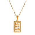 Golden stainless steel necklace featuring a Tarot The Moon rectangular pendant with crystals - The Moon Style (ZJ13943)