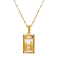 Golden tarot Lovers necklace with white rectangle pendant and sparkling crystals - White Lovers Style (ZJ13944)
