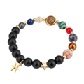 Pisces zodiac charm bracelet with matte black beads and colorful natural galaxy stones - Pisces