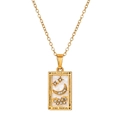 Vintage gold stainless steel tarot pendant necklace with moon and star zircon details - White Moon Style (ZJ13948)