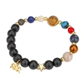 Solar system beaded bracelet with black onyx and gold Aquarius zodiac charm - Aquarius