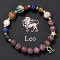 Macro shot of Leo constellation beaded bracelet with natural tiger eye and zodiac charm - Leo