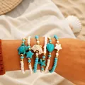 Bohemian 6-piece beaded bracelet set with turquoise starfish and turtle charms - Turquoise Turtle Starfish Heart Layered Style (ZJ14525)