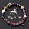 Close-up of Sagittarius natural stone beaded bracelet with solar system planet theme - Sagittarius