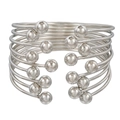 Polished silver multilayer open bangle featuring stylish geometric spherical ends - Silver Multi-Layer Open Style (ZJ14529)