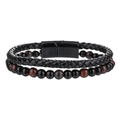 Herenarmband met dubbele laag vlechtleer, zwarte onyx en rode tijgeroog kralen - Rode Tijgeroog Stijl (ZJ14381)