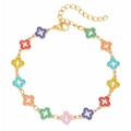 Halskette mit bunten Emaille-Kleeblättern und verstellbarer goldener Edelstahlkette - Mehrfarbiges hohles Kleeblatt-Armband (ZJ14595) / Andere / bunt