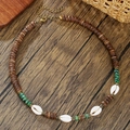 Collana da uomo regolabile con turchese africano, conchiglie e perline di cocco - Stile Perline in Legno e Conchiglia (ZJ14668)