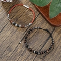 Set di bracciali retrò in pelle intrecciata e perline di legno con chiusura in metallo e borchie - Stile Perline in Legno Corda Intrecciata da Due Pezzi (ZJ14674)
