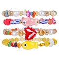 Conjunto de cuatro pulseras de cuentas de colores con corazón de cerámica y peces - Estilo Combinación Corazón Pez Dibujos (ZJ14680)