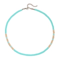 Bohemian choker necklace with mint green and beige Heishi clay beads and silver clasp - Mint Green and Beige Stitched Style (ZJ14586)