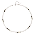 Bohemian style beaded choker necklace with black, white, and beige clay polymer discs - White Black and Beige Stitched Style (ZJ14588)