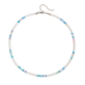 White bohemian clay bead choker necklace with colorful accents and silver lobster clasp - White Base Multicolor Accented Style (ZJ14589)