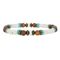 Boho kralenarmband met turkoois, witte schijven en bruine houten kralen op witte achtergrond - Meerkleurige Patchwork Stijl (ZJ14733)
