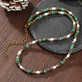 Collana bohémien con perle e turchese e gusci di cocco per le vacanze estive - Stile Mori Vintage (ZJ14785)