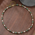 Collar bohemio para hombre con cuentas de turquesa, madera y perlas elegantes - Estilo Patchwork Perla Verde Marrón Blanco (ZJ14785)