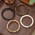 Set di quattro bracciali in legno naturale e guscio di cocco dal design vintage retrò - Stile Disco in Legno da Quattro Pezzi (ZJ14760)