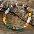 Bracelet perlé style ethnique avec perles en bois, agate et turquoise sur écorce - Style Ethnique Turquoise Agate (ZJ14824)