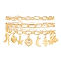 Tobillera dorada de capas con colgantes de corazón, estrella, luna y saturno - Dorado