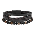 Pulsera multicapa para hombre de cuero trenzado, cuentas ojo de tigre y cierre magnético - Estilo Ojo de Tigre de Triple Capa (ZJ14834)