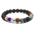 Zonnestelsel armband met vulkanische stenen en kleurrijke planeetkralen op witte basis - Zonnestelsel Acht Planeten Lavasteen Stijl(ZJ7772)